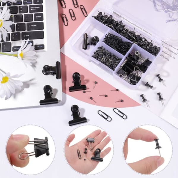 Set med häftstift, gem och pappersklämmor