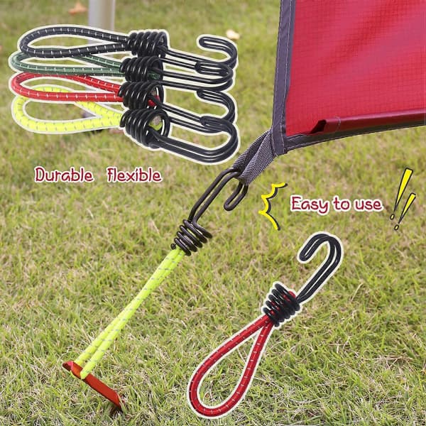 Udendørs elastiske snore med kroge - 8 stk. Telt Elastisk reb Spænde Krog Spiral Kroge til Camping, Telt