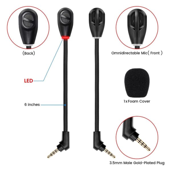 Udskiftnings-Game Mic 3,5 mm mikrofon til Kingston HyperX Cloud Flight / Flight S Gaming Headset Tilbehør Sort 15 cm Mic