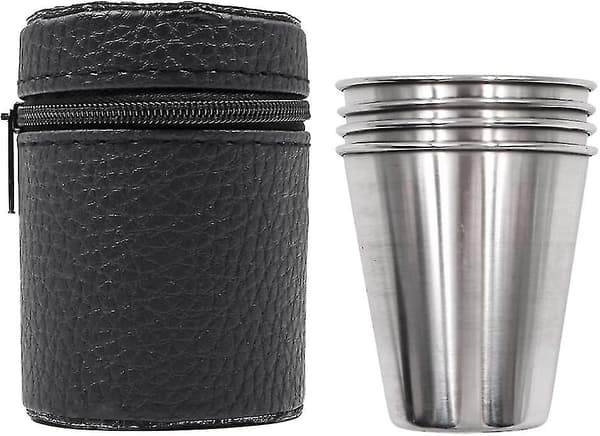 Sett med 4 rustfrie shotglass 70ml Bærbare vinglass Drikkebeholdere med læretui