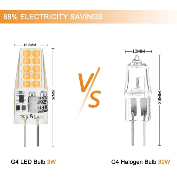G4 LED 5W 12V AC/DC Glödlampor, Motsvarar 50W Halogenlampa, Varmvit 3000K, Ej Dimbar, 5-pack