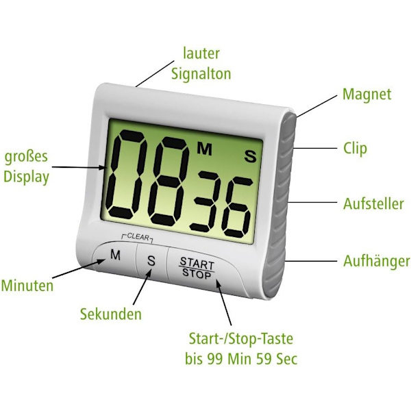 Hvid / Grå \"Nedräkning\" Køkken Timer