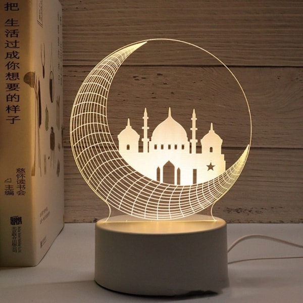 Eid Mubarak Dekoration Ramadan Akryl Nattlampa 3D LED-lampa C C
