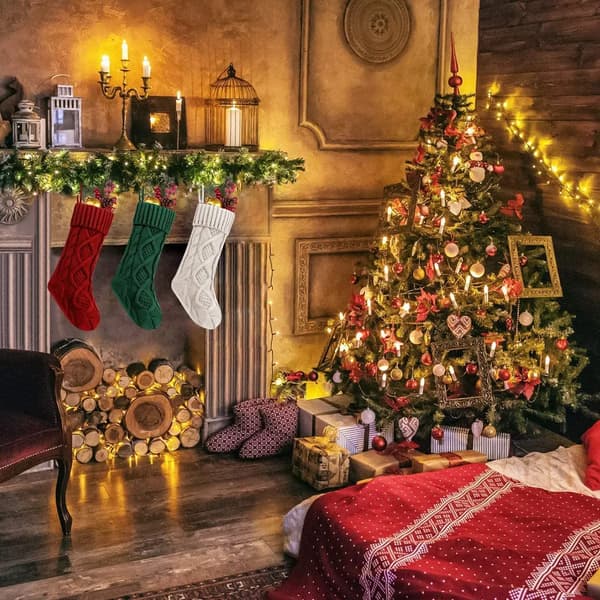 Vinterstickad Ull Godispåse Strumpor Hängande Julklapp red