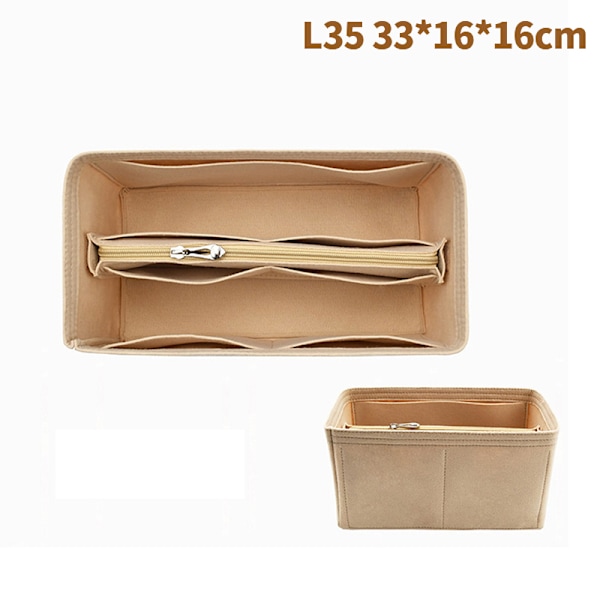 (Specialtilbud!) Taske Organizer Filt Indsats 25 30 35 Makeup Håndtaske Khaki StyleC L