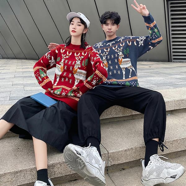 Julepar Sweater Juletrøje Jule Jumper Jule Turtleneck Sweater Varm Pullover Sweater Blå X Blue L
