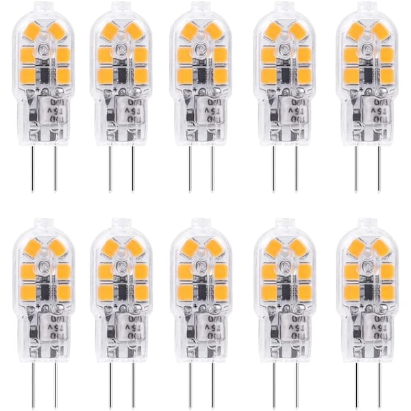 10 x G4 LED-pære, varm hvid, 2W, 12V, G4 LED-pære, 6000K, 360 °, 12V, AC/DC LED-pære, flimmerfri, ikke-justerbar, stiftkontakt