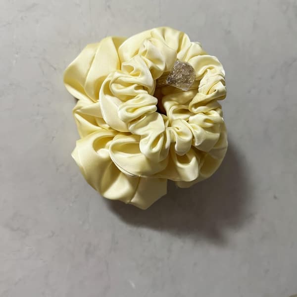 3 stk. satin scrunchies sæt til hår, ingen folder, elastiske hårbånd til kvinder og piger (lysegul)