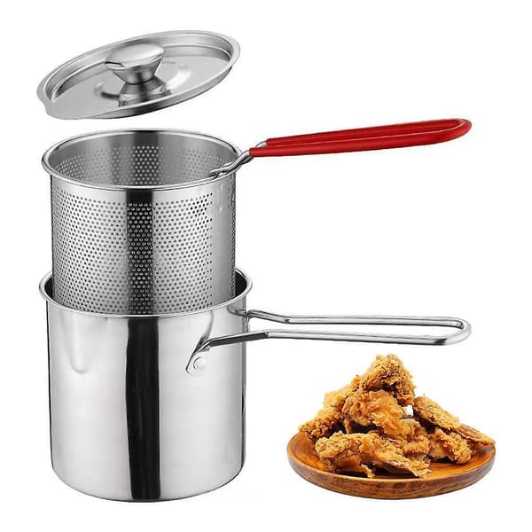 Friteuse Friteringsgryte med Kurv 304 Rustfritt Stål Robust Multifunksjonell