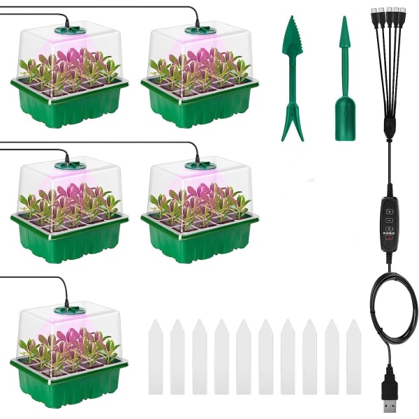 5-pack fröstartbricka med odlingsljus - kit med högre cover , fuktkupol - trädgårdskötsel Blomväxtgroning" black
