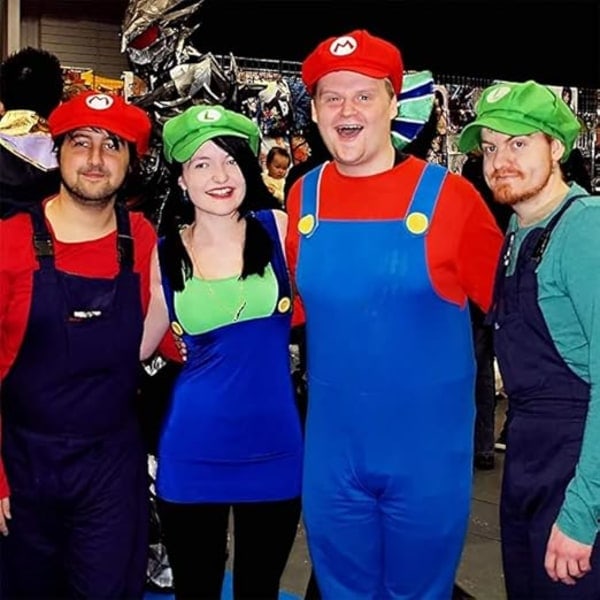 Super Mario -asu Luigi-hattu Mario Halloween-asu lippis kuminauhat 4 hanskaa 14 viikset 4 nappia Cosplay-asu karnevaali lapset miehet naiset