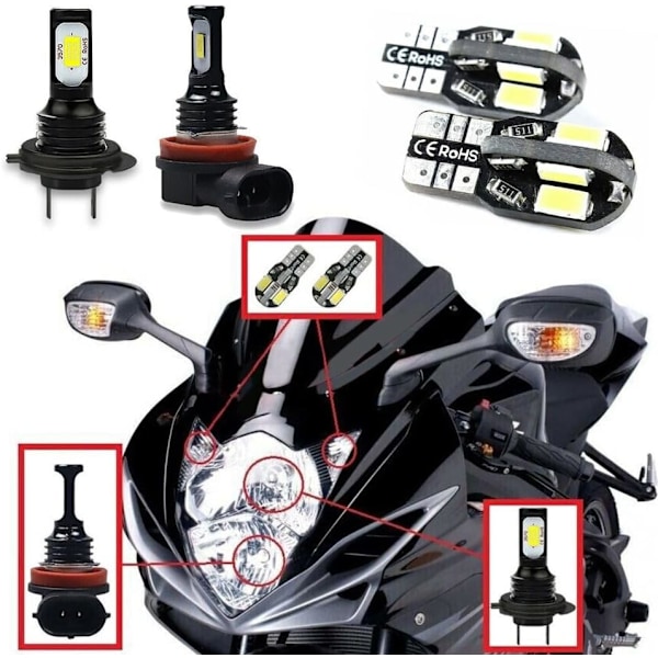 Sopii Suzuki 2011-2020 GSXR 6000K LED-ajovalopolttimoihin, kauko- ja lähivalosarja, viileä valkoinen