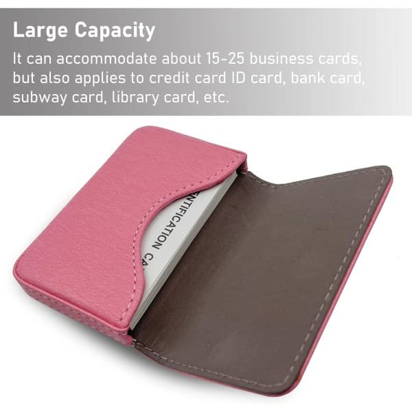 Visitkortshållare i läder med magnetlås Pink