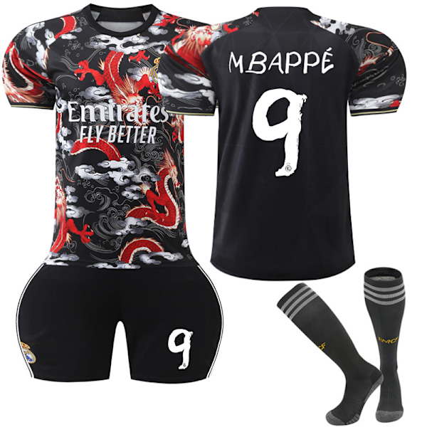 Uusi Real Madrid Special Edition Lasten Pelipaita Nro 9 Mbappe Musta Punainen Black Red XL