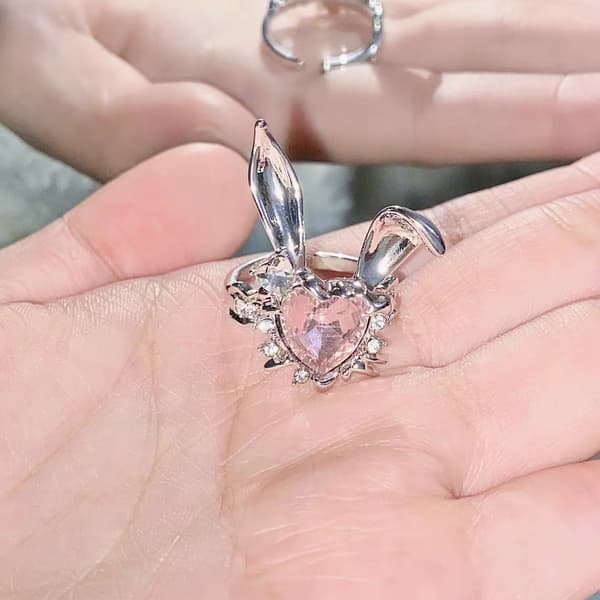 Kaninring Søt Rosa Rhinestone Dame Bursdagsgave