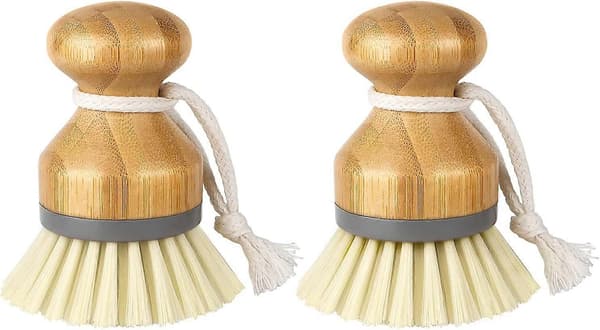 2-pack Bambupalmsborste, Skrubbborste för Rengöring av Diskar, Platta Pannor, Diskbänkar