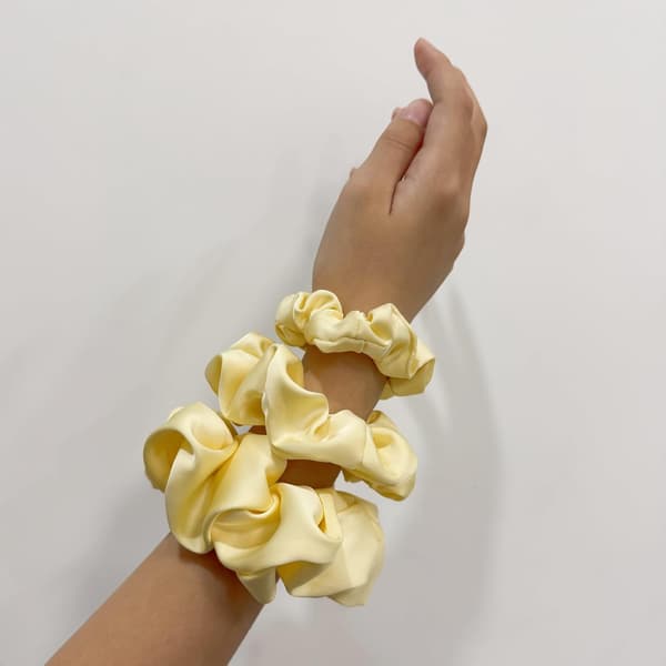 3 stk. satin scrunchies sæt til hår, ingen folder, elastiske hårbånd til kvinder og piger (lysegul)