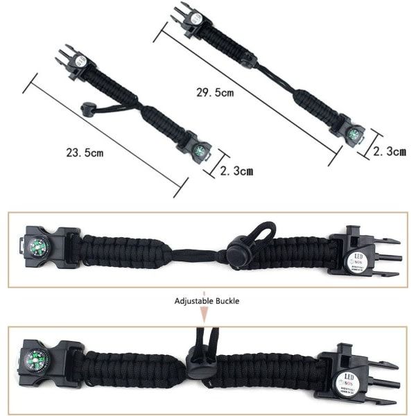 Justerbart överlevnadsarmband, 7-kärnigt Paracord 20-i-1 Nödutrustning Sportarmband med vattentätt LED SOS-ljus, etc. (Armégron)