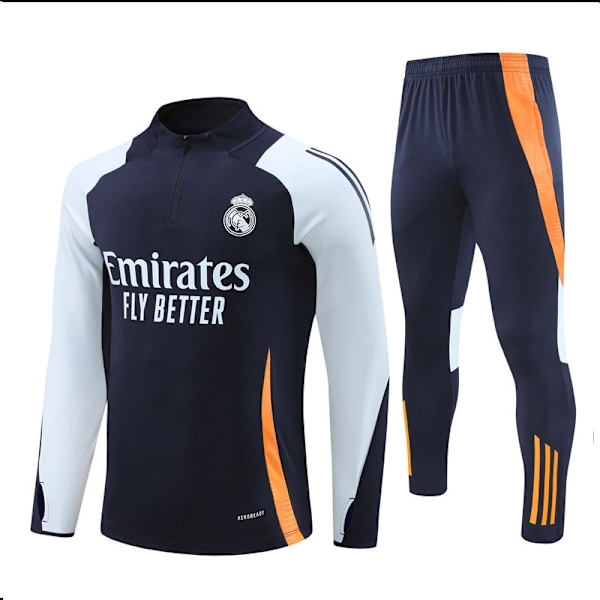 (Specialtilbud!) 2425 Ny Real Madrid Fodbold Langærmet Halv Zip Trænings T-shirt til Voksne og Børn Royal Blå - Perfekt Royal Blue 10 Royal blue