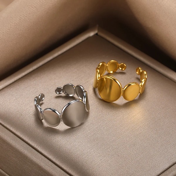 Punk Stil Geometriske Store Ringer Rustfritt Stål Justerbare Brede Ringer For Rock Kvinner Menn Smykker anillo hombre Camel Camel Resizable