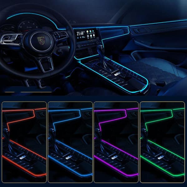 Bil LED Interiør Strip Lys 3m USB Neon Tråd Lamper Lysende Ambient Belysning Bil Dekor Innvendig Blå