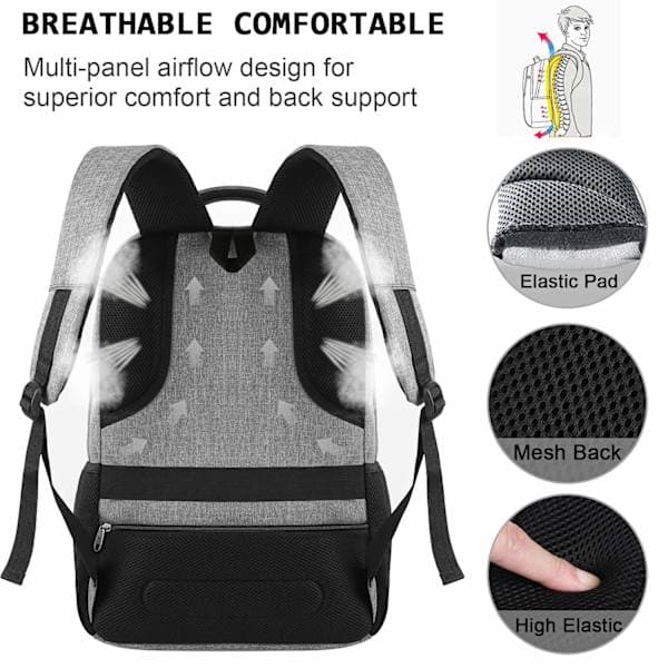 Laptop Backpack with USB Charging & Headphone Port, Anti Theft Backpack with Breathable Padded Shoulder Strap Grey