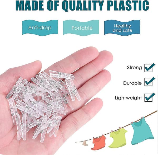 50 stk Gjennomsiktige Mini Klesklyper i Plast for Bilder