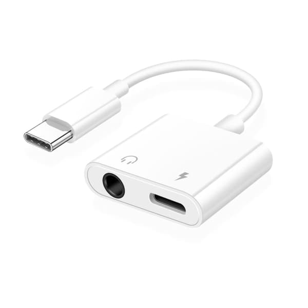USB C til 3,5 mm hodetelefonkontaktadapter, hurtiglading og musikk Aux-lydkabel