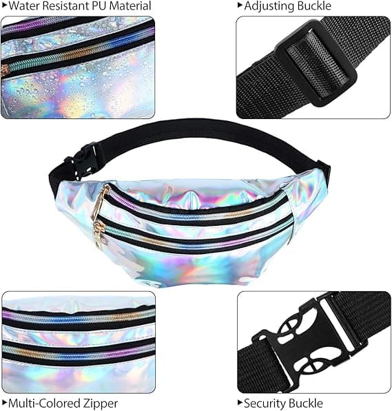 Holografisk midjeväska (2-pack) för kvinnor, barn och flickor, glänsande silver och lila