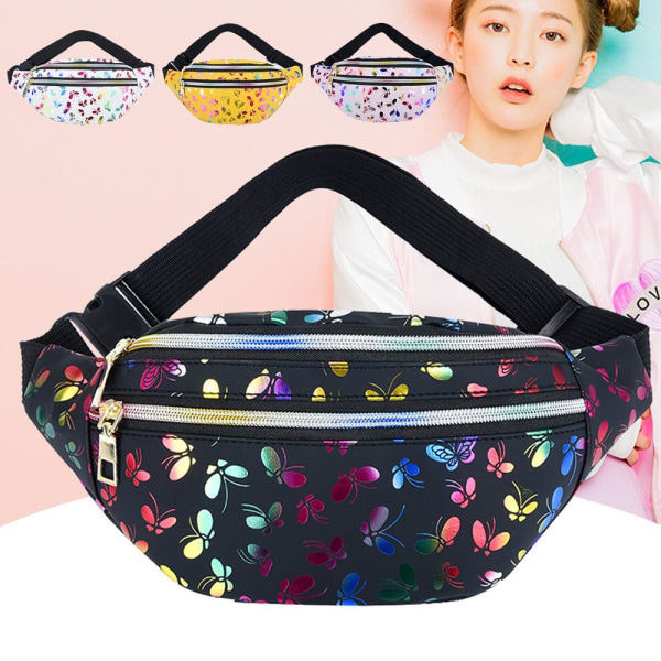 Tryckt midjeväska Fanny Pack Mobiltelefonväska svart