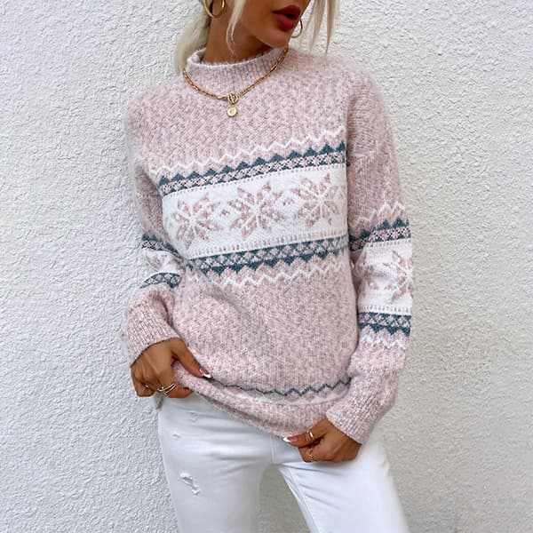 Dam Pullover Tröja Jultröja Varm Pullover Tröjor Jumper Jul Turtleneck Tröja Rosa X Pink L