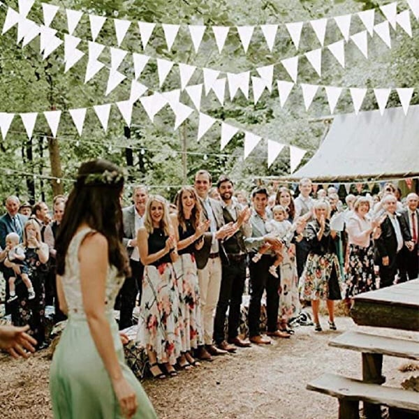 (Specialerbjudanden) Triangel Flaggor Tyg Girlang Vit Vimpel Banner Hängande Banners Girlang För Trädgårdsfest Dekorationstillbehör