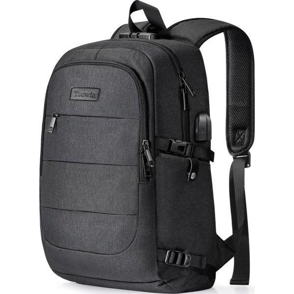 Laptopryggsäck för Herrar Vattentät Stöldskydds Skol- och Universitetsryggsäck med USB-laddningsport och Lås 14/15,6 tums Bärbar Datorväska Svart