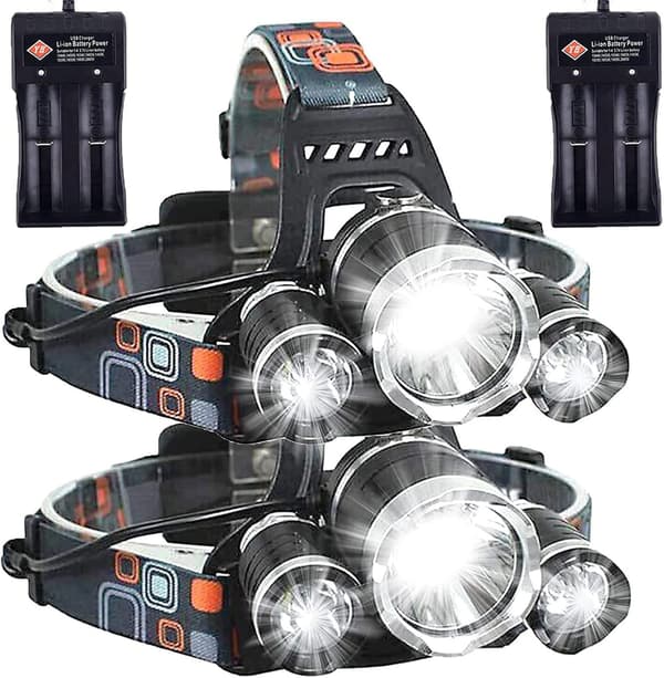 Genopladelig LED Pandelampe 6000 Lumen - 4 Tilstande & Sensorlampe, 2-pak