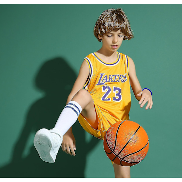 Lakers #23 Lebron James Tröja Nr.23 Basket Uniform Set Lada / Gul 2XS (95-110cm) Yellow