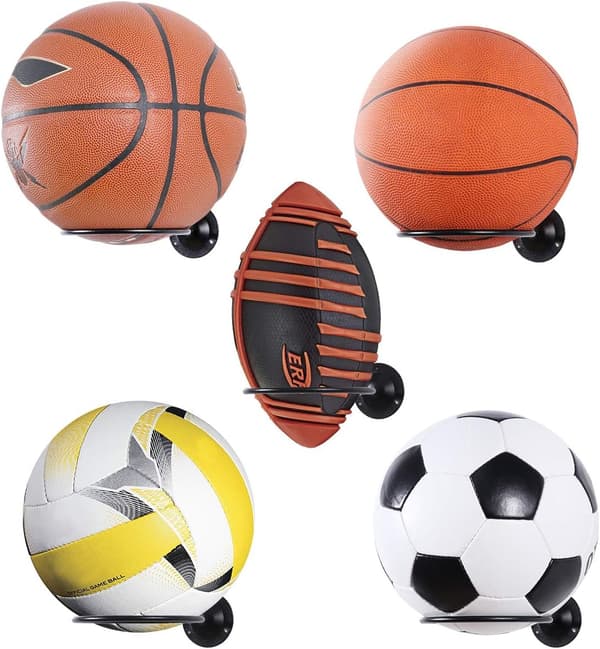 Väggmonterade bollhållare – 2-pack bollhållare Space Saver Väggfäste Display Förvaring Fotboll sovrum Tillbehör (svart)