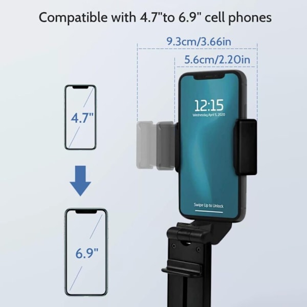Flymobilholder, 360° roterbar justerbar mobilholder, Stående/Clip-on mobilholder
