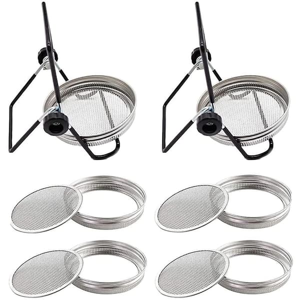 4 stk Mason Jar-lokk, 4 stk Spirekasse-stativ, Rustfritt Stålsil, Spirestativ Sammenleggbart Justerbart