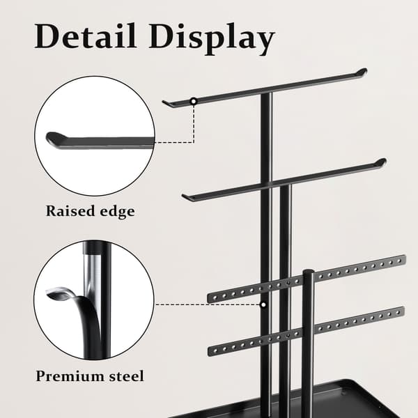 Smyckesställ, 32 cm högt, robust metall, 3-vånings smyckeshållare, vit Black