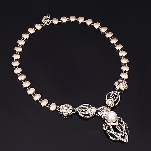 Crystal Faux Pearl guldpläterade ring örhängen armband krage halsband smycken set