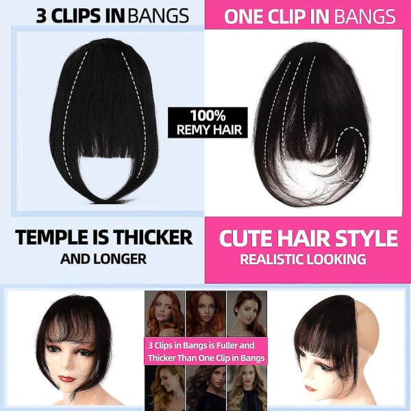Clip-in lugg med tempelblont 100% äkta hår lugg Clip-on extensions franska