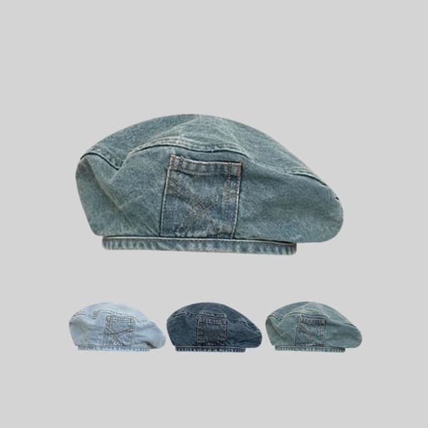 Retro Denim Beret Hatt Høstfarge Lys Blå light blue