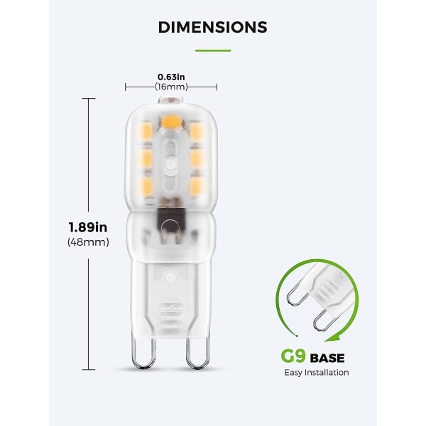 (Specialerbjudande) 2W G9 Varmvit LED-lampa, 25W Halogenlampa Motsvarande 1,89*0,63\"