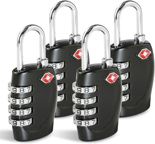 Resväskelås - 1, 2, 3, 4, 5, 6-pack 4-siffrigt kombinationshänglås för resväskor Bagageväskor Kodlås - Svart (4-pack)