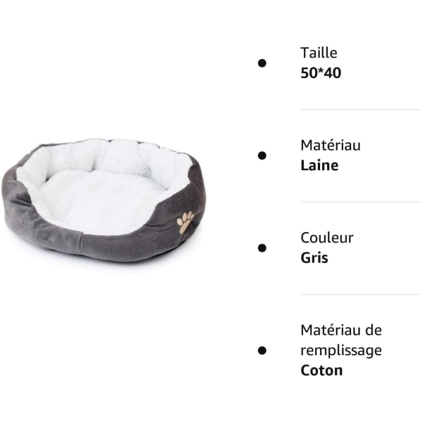 Husdyrseng til katte og små til mellemstore hunde Kurv med pude Rund eller oval munkform Rede Husdyrseng, Grå, 50 * 40, B