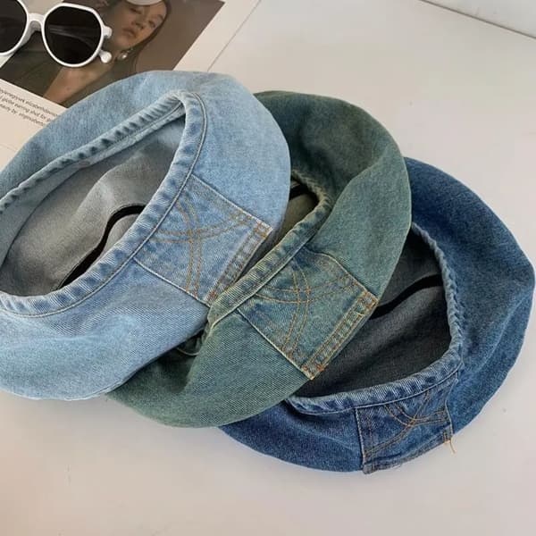 Retro Denim Beret Hatt Høstfarge Lys Blå light blue