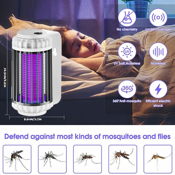 Sladdlös 3000V elektrisk Mosquito Bug Zapper Myggdödande lampa med laddningsbart batteri för inomhus och utomhus svart svart