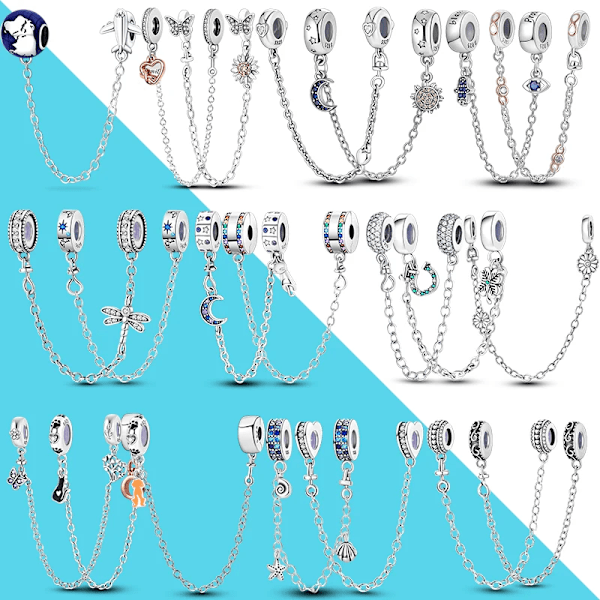 925 Sterling Silver Clip Berlocker Säkerhetskedja Charm Silikonpropp Pärla Passar Smycken Tillverkade För Pandora Armband T Diy PTC512