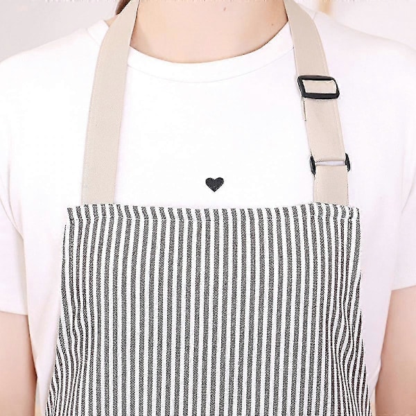 2-pack Kitchen Aprons, Adjustable Soft Chef Apron with 2 Pockets for Men Women (Black/Brown Striped)