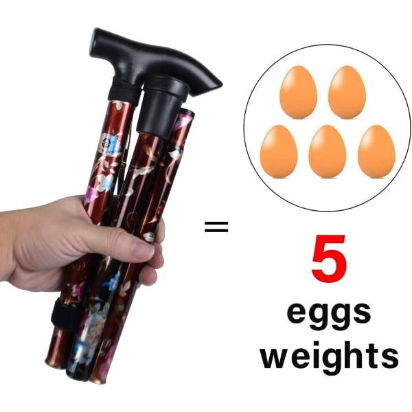 Svart - 1-delad hopfällbar käpp, blommig aluminiumkäpp, justerbar lätt bärbar vandringsstav med ergonomiskt halkfritt handtag,